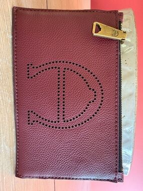 Etienne Aigner Burgundy Leather Zip Wallet with Gold-Tone Hardware